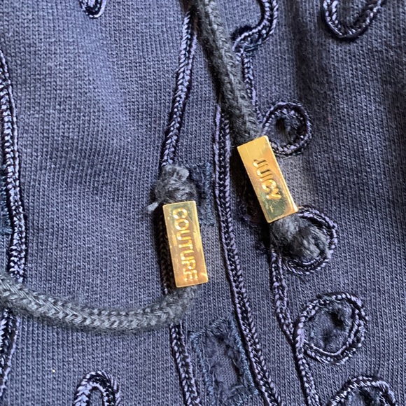 Juicy Couture waist tie navy blue embroidered romper jumpsuit dress size XS - Picture 3 of 12